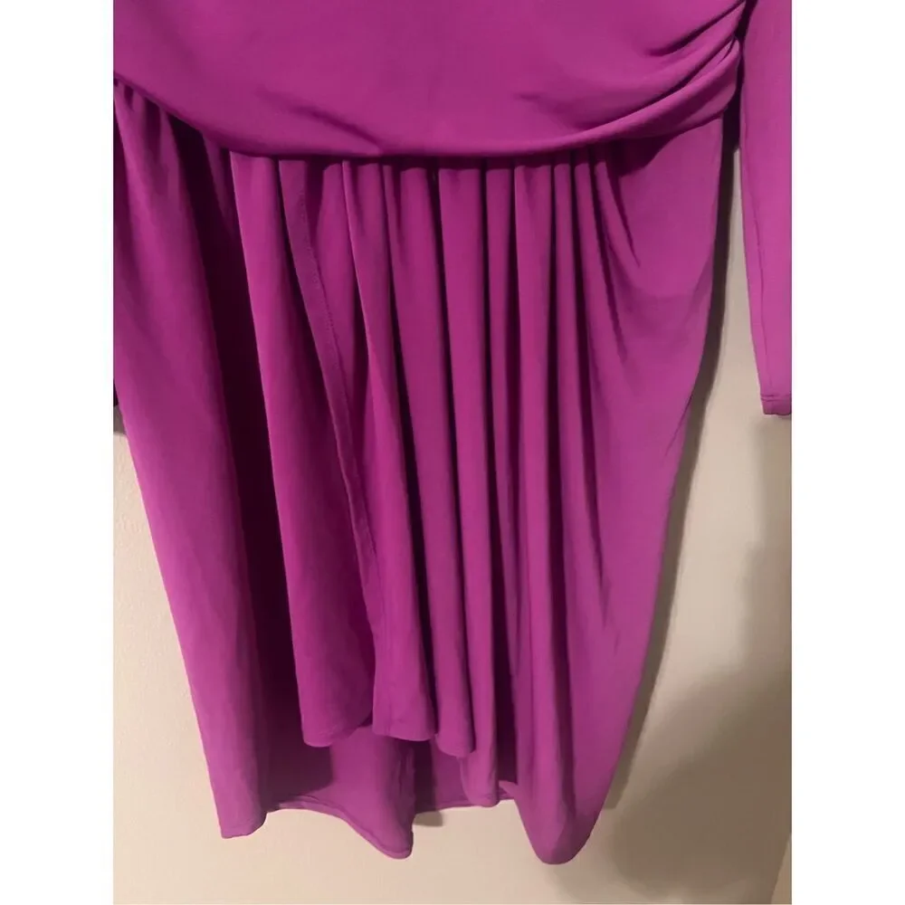 Express L Draped V-Neck Strong Shoulder Mini Dress Magenta Purple Asymmetrical - Picture 6 of 9